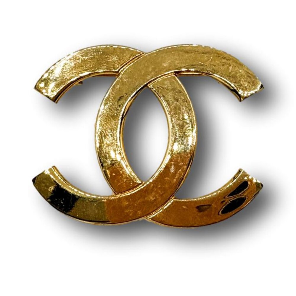 Vintage Gold Tone Metal Interlocking CC Brooch With Paris Stamp